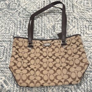 Coach Tan and Brown Signature Canvas Tote